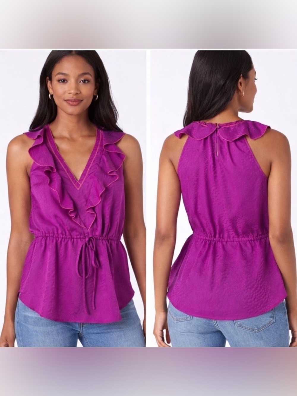 Rebecca Taylor Purple Snakeskin Silk Ruffled Top Size 12